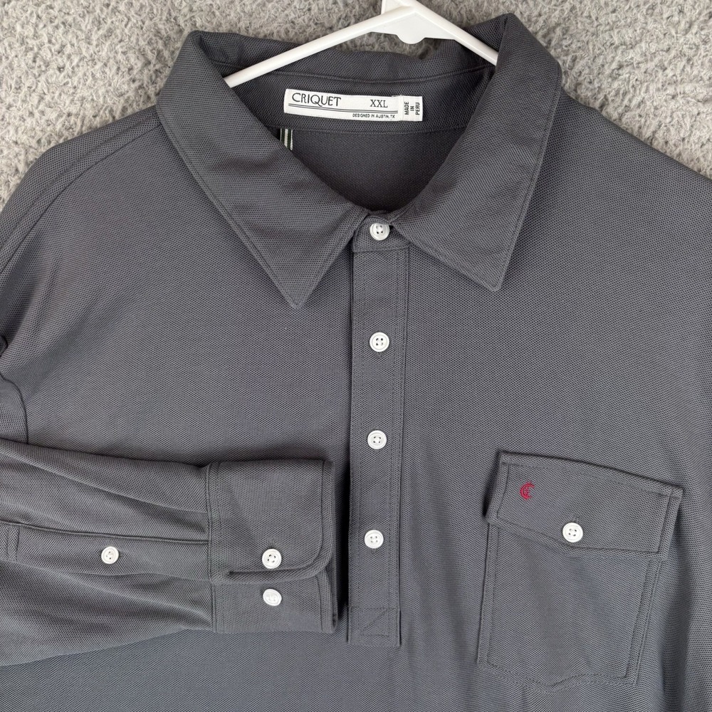 Criquet Shirt‎ Mens 2XL Gray Long Sleeve Polo Classic Peppy Pima Cotton Pocket